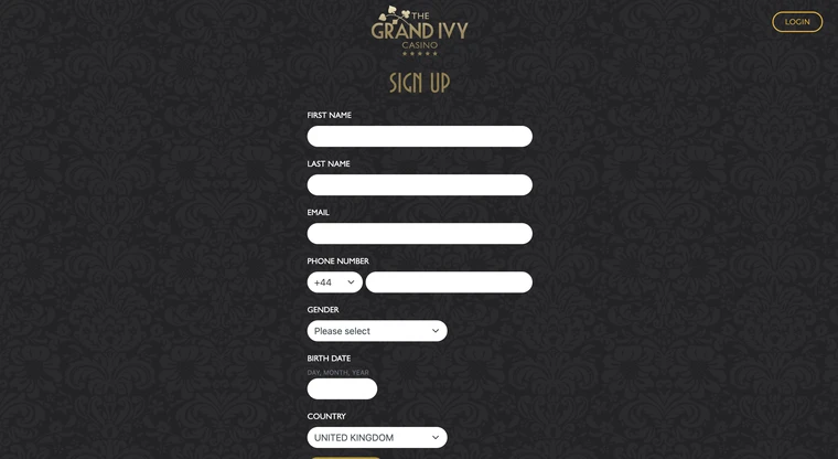 The Grand Ivy Casino Registration Step 1