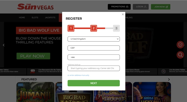 The Sun Vegas Registration Step 2