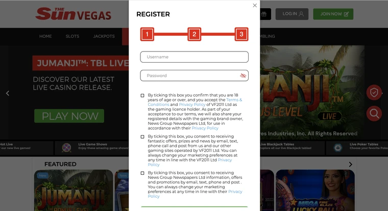 The Sun Vegas Registration Step 3