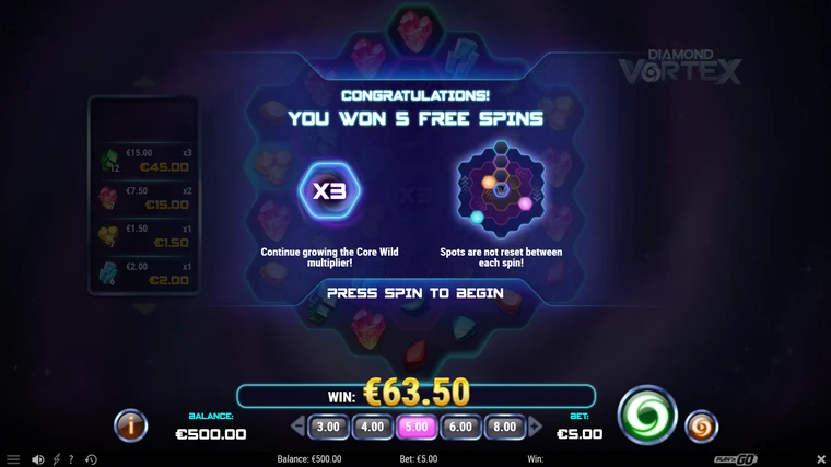 Diamond Vortex free spins unlocked